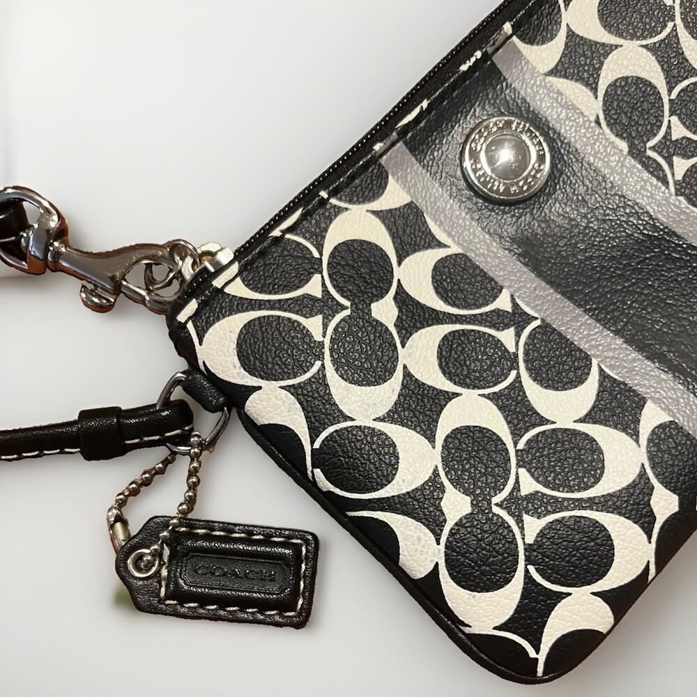 Coach Heritage Stripe Wristlet Black And White Signature C Classic Pouch